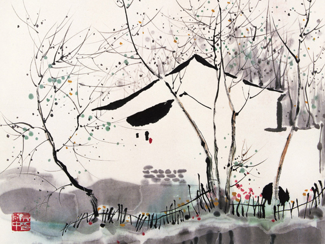 锦绣山河水墨国画