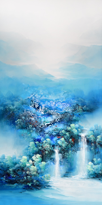蓝色梦幻抽象山水