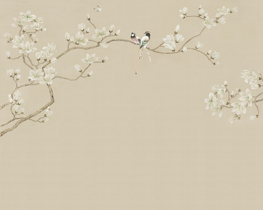中式手绘花鸟玉兰