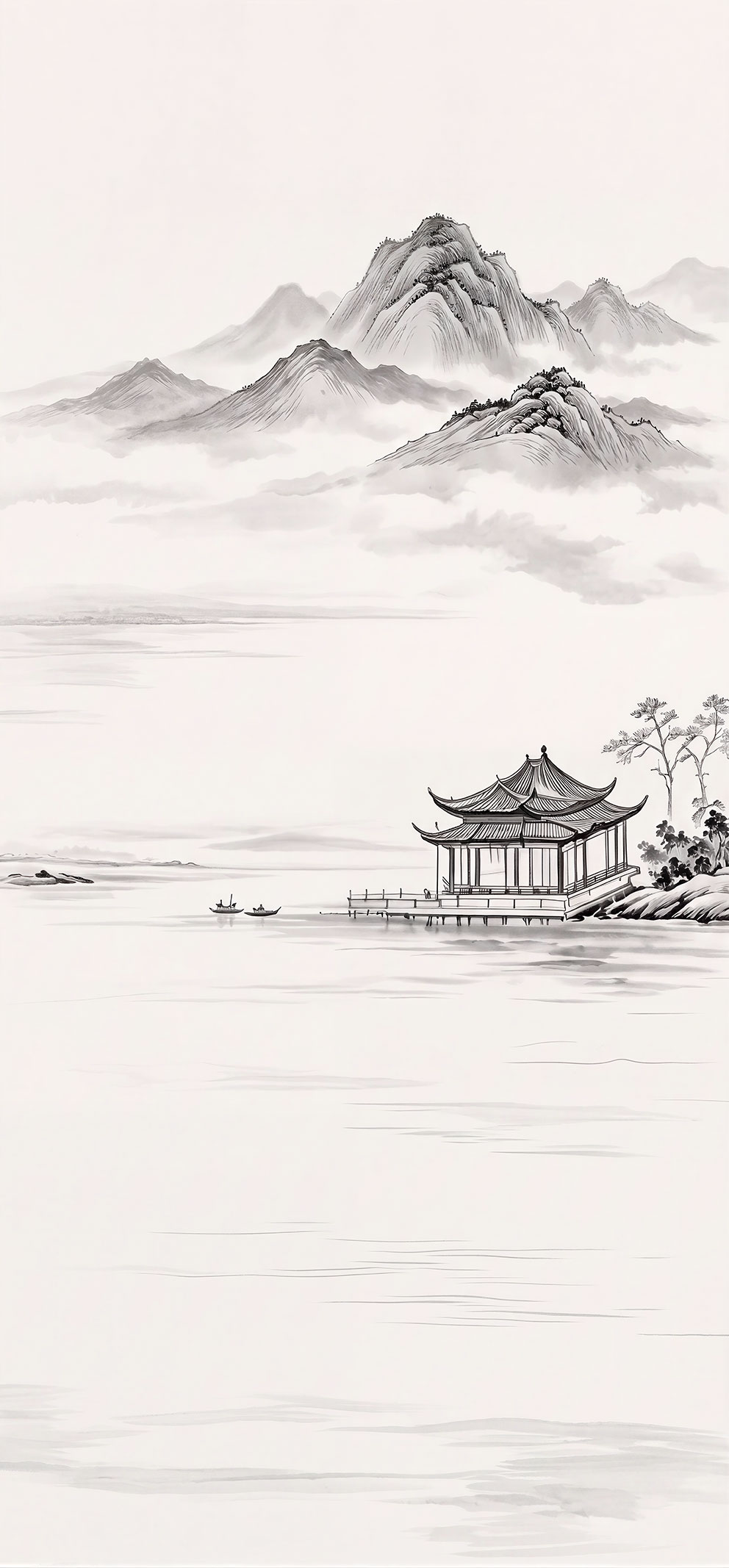新中式水墨山水亭