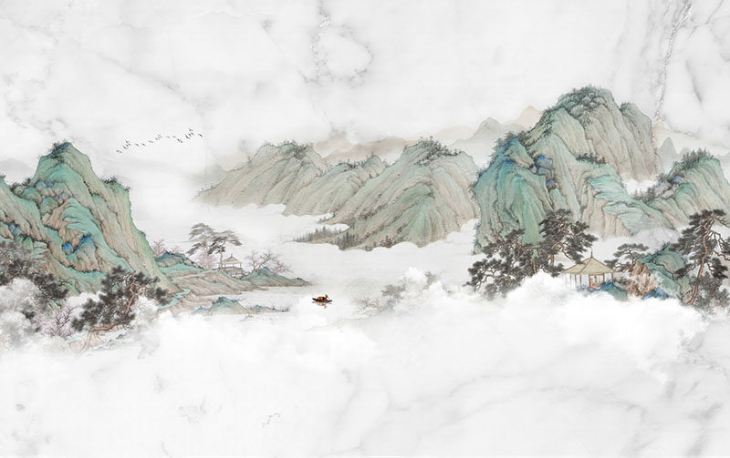 背景墙新中式大理