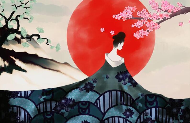 新中式美女樱花背