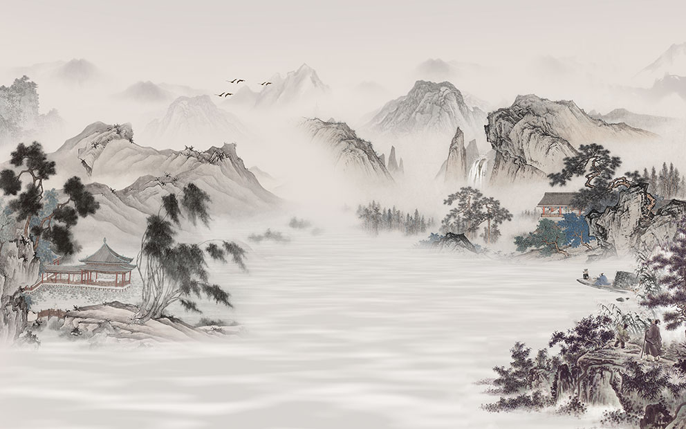 新中式山水背景墙