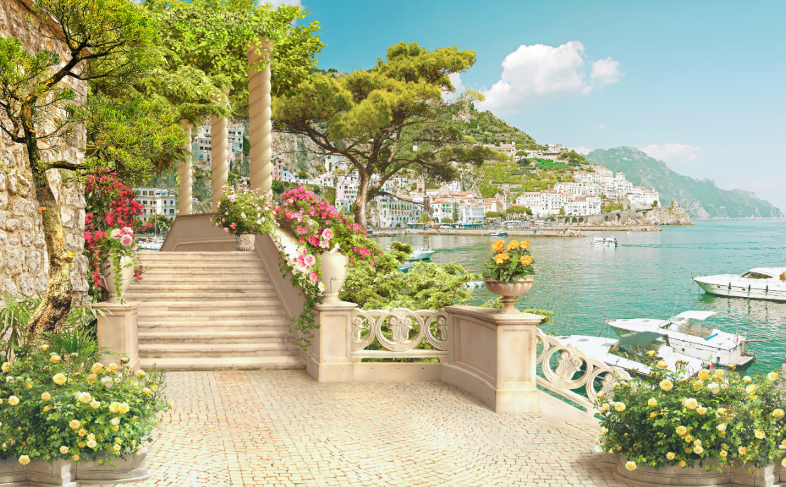 花园阳台台阶湖景
