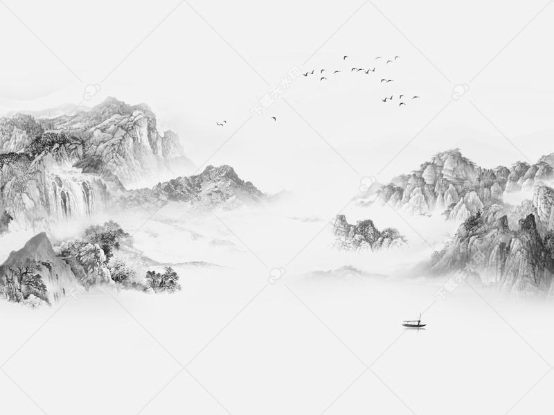 背景墙黑白水墨山