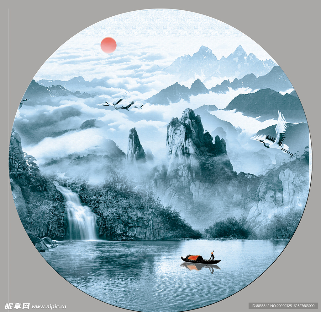 新中式山水圆形背