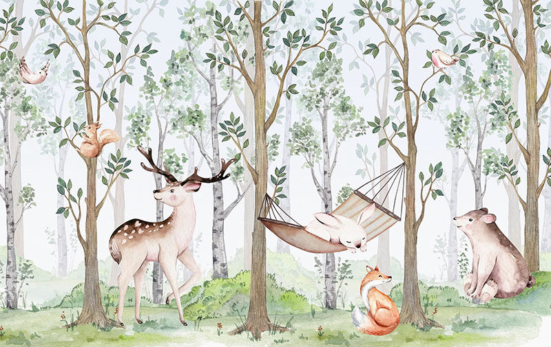 背景墙卡通动物树