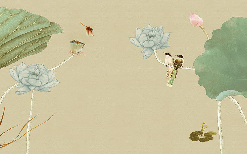 背景墙新中式荷花