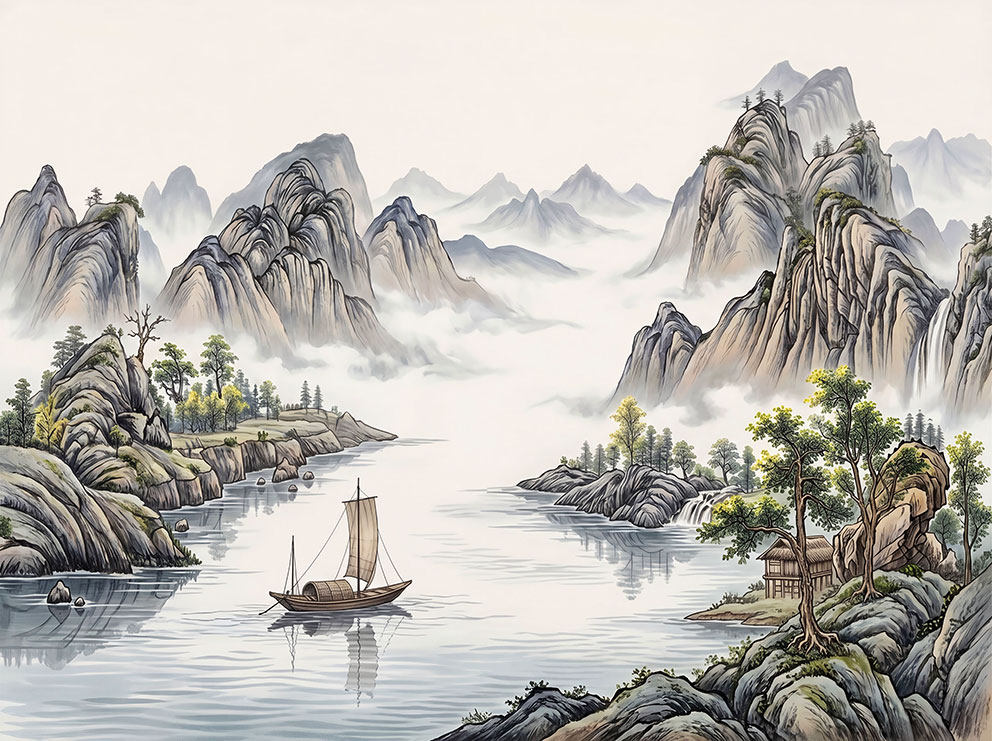 新中式水墨山峰山
