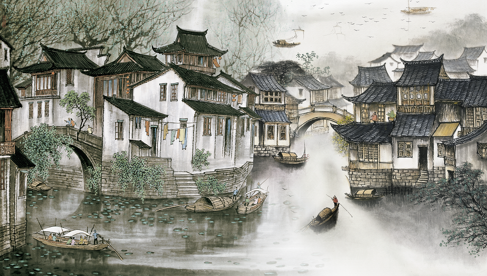 江南风景山水背景