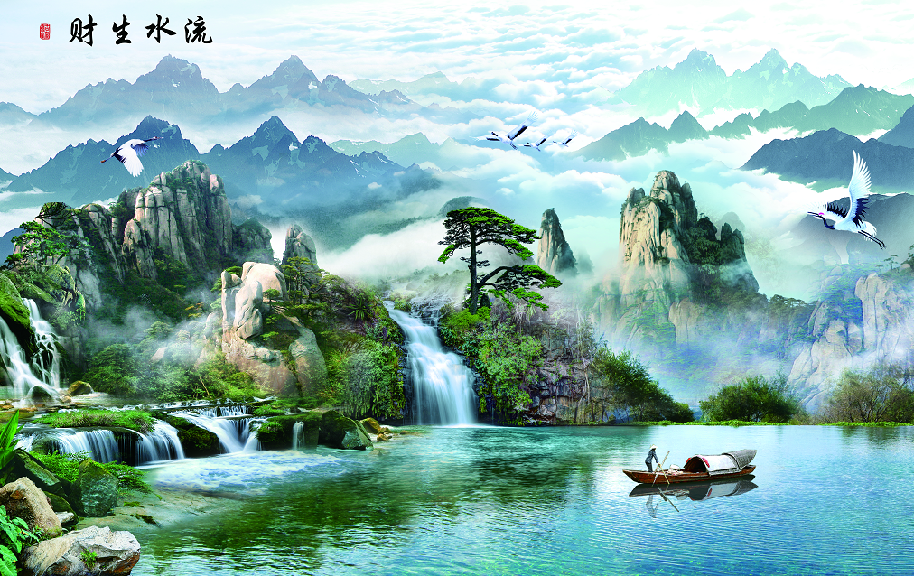 流水生财彩雕背景