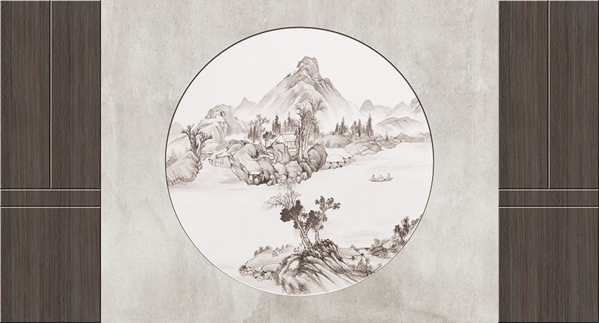 新中式格栅背景墙