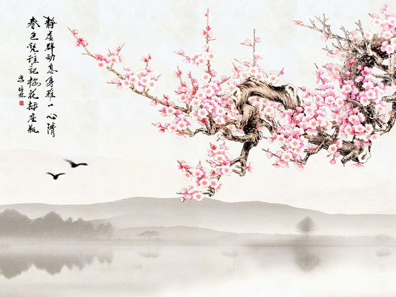 新中式复古山水花