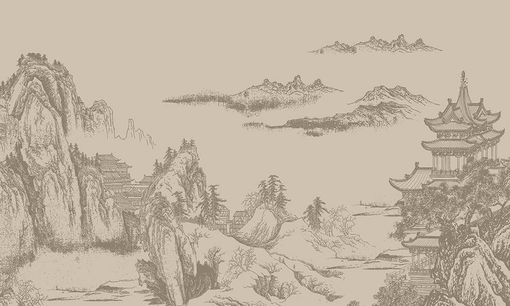 新中式黑白复古山