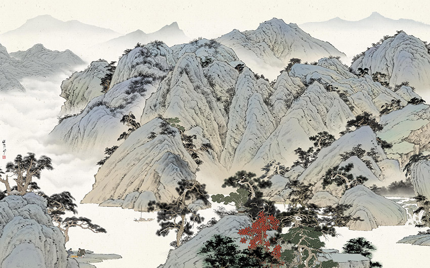 中式复古手绘山川