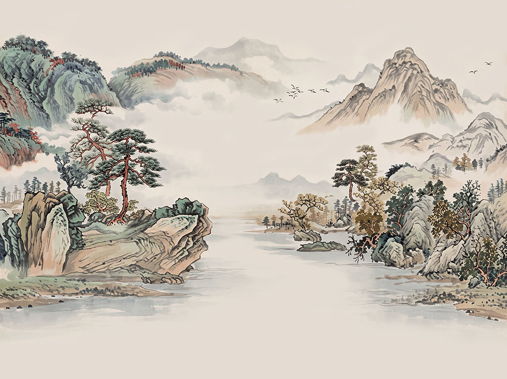 新中式山水背景墙