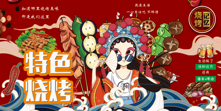 国潮工装餐饮背景