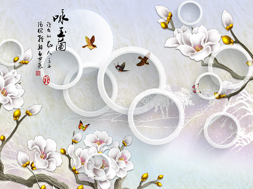 新中式花鸟背景墙
