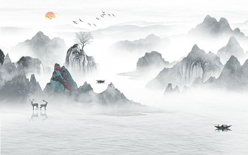 背景墙新中式山水