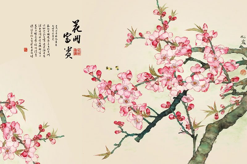新中式复古山水花