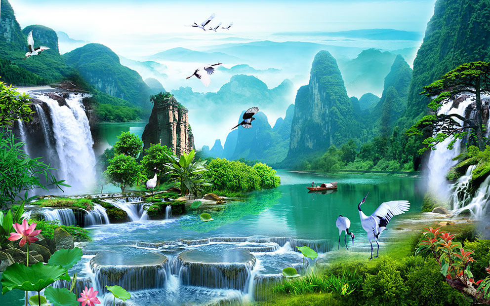 新中式流水生财山