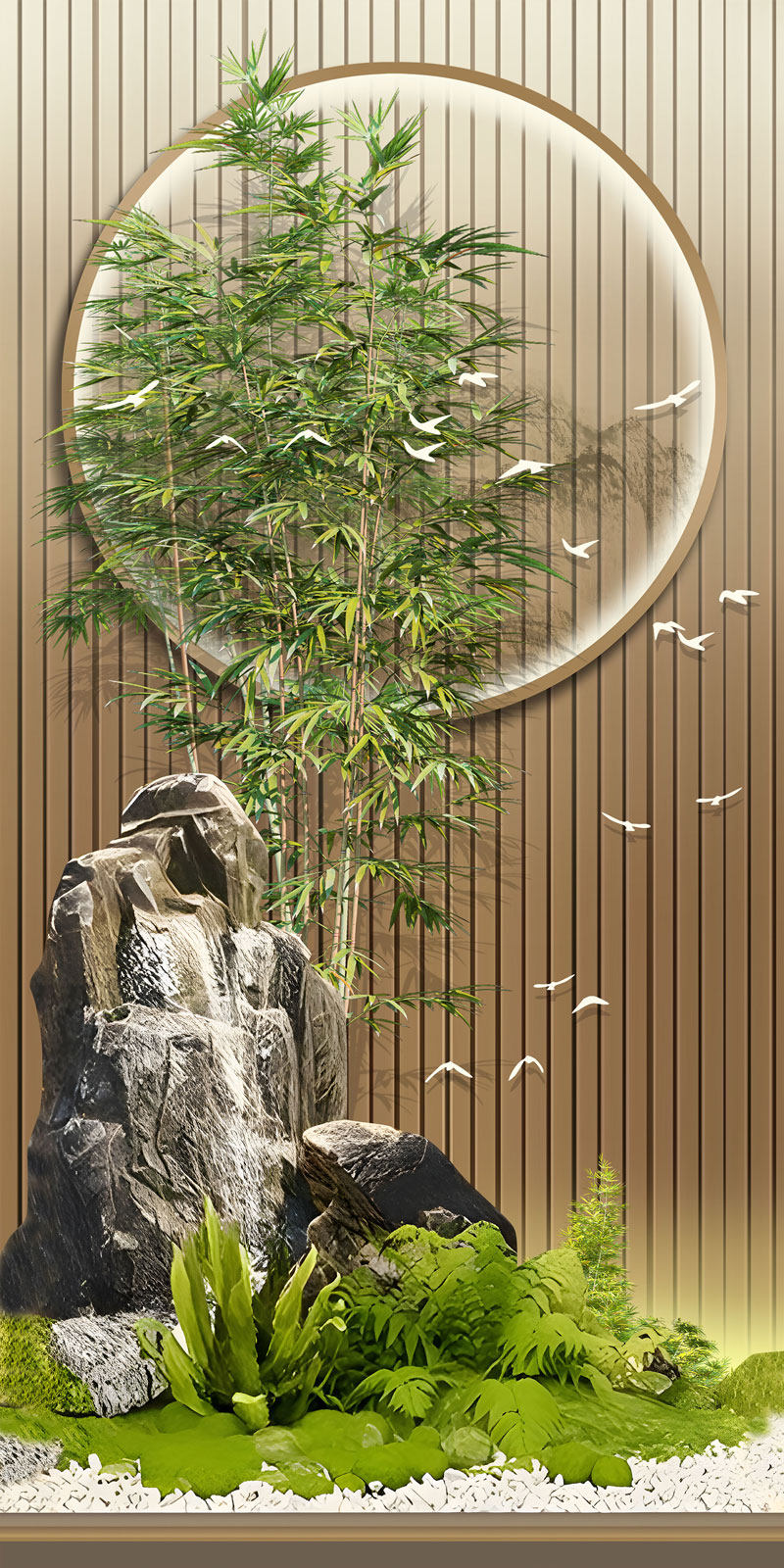 分层玄关石头竹子