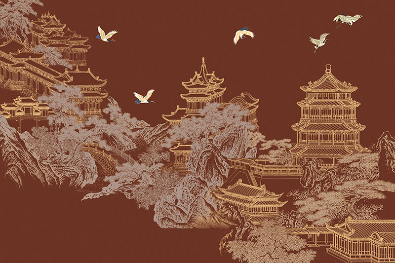 新中式背景墙阁楼