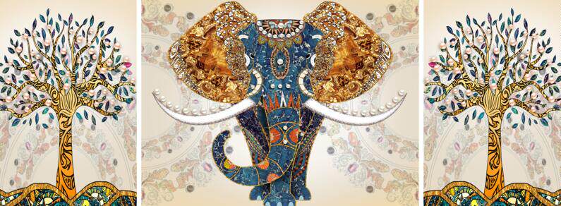 大象三联画背景墙