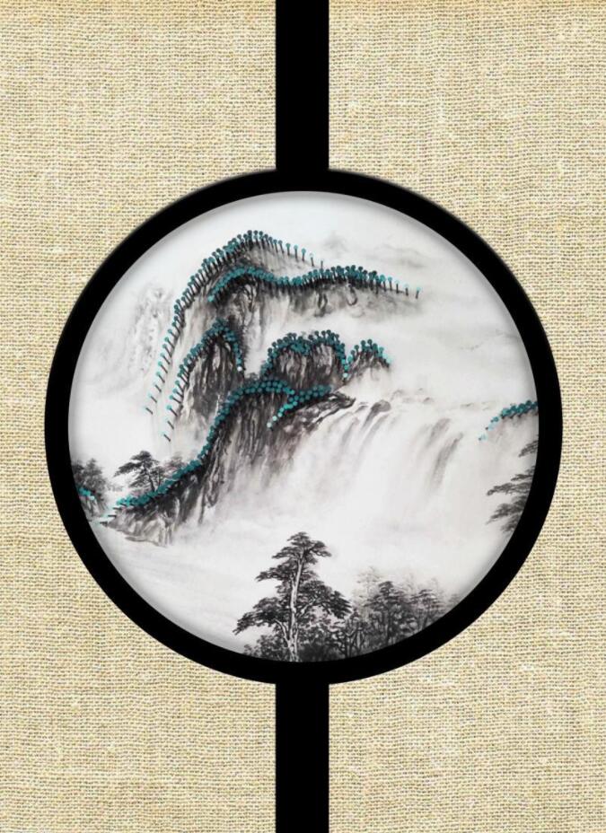 新中式圆圈背景墙