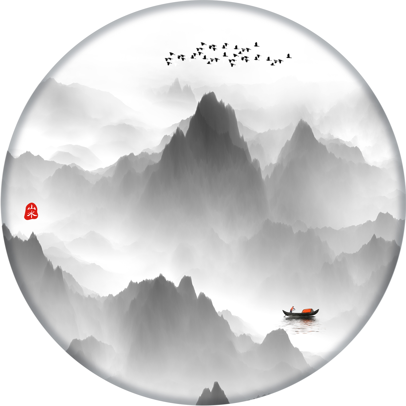 新中式灰色手绘山