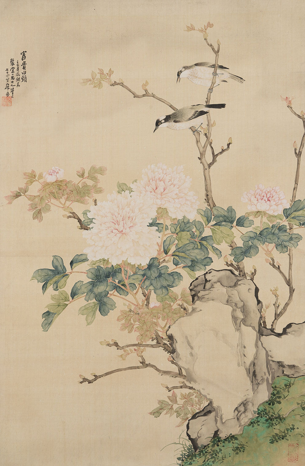 新中式玄关古画花