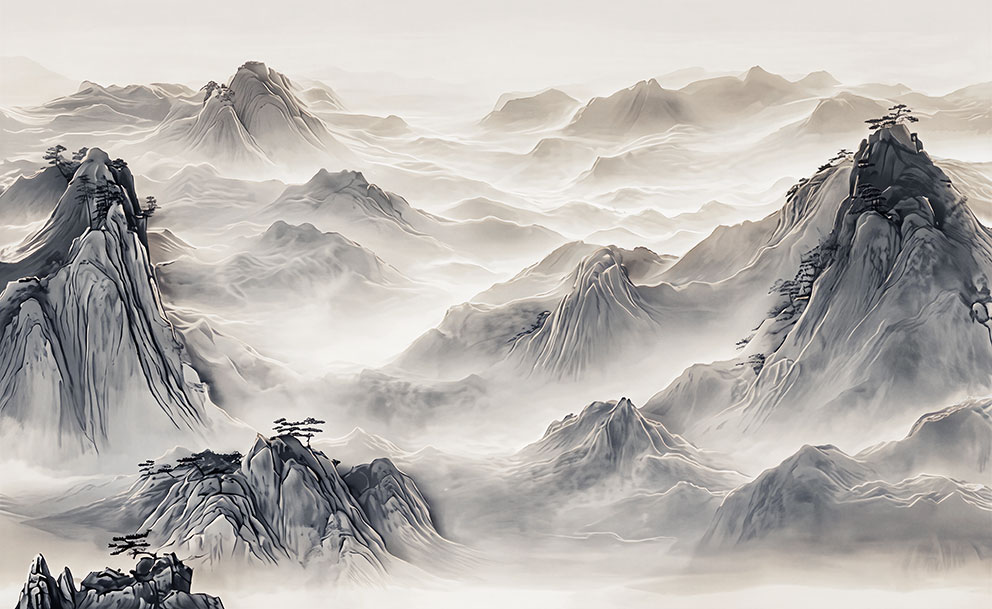 新中式水墨山峰山
