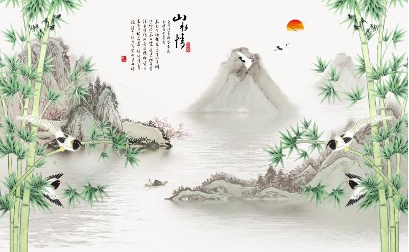 新中式倒影水墨山