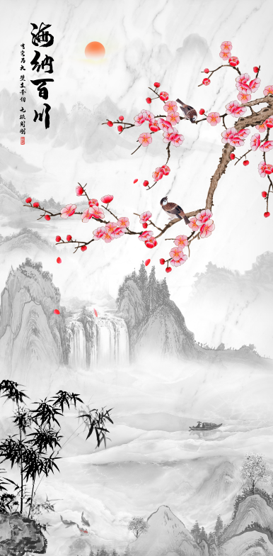 新中式山水玄关 