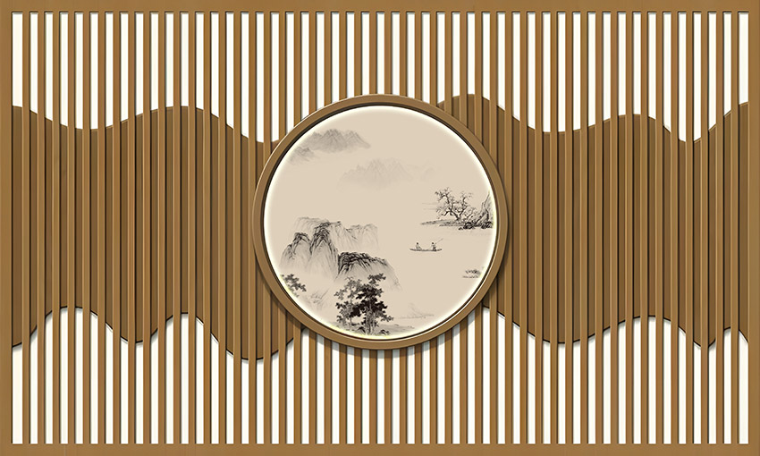 新中式格栅圆圈山