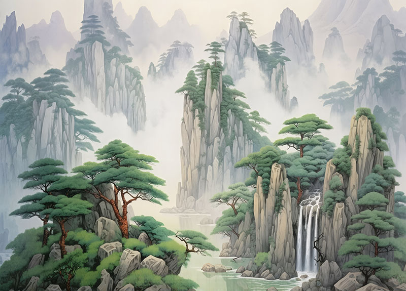现代简约背景墙山