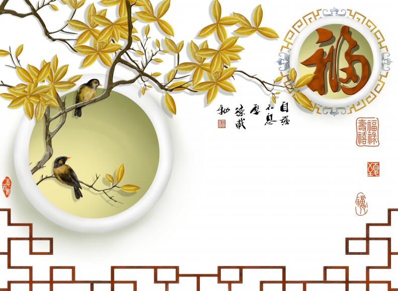 新中式花鸟图背景