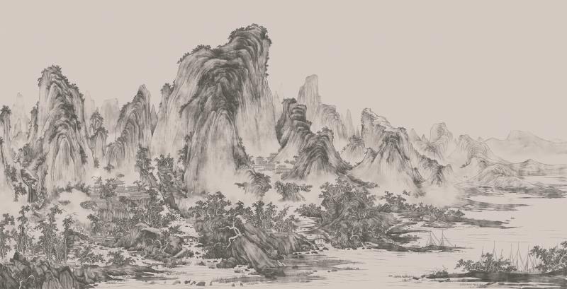 新中式黑白素描复