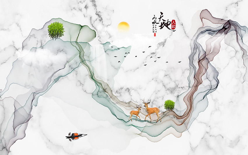 中式山水背景线条