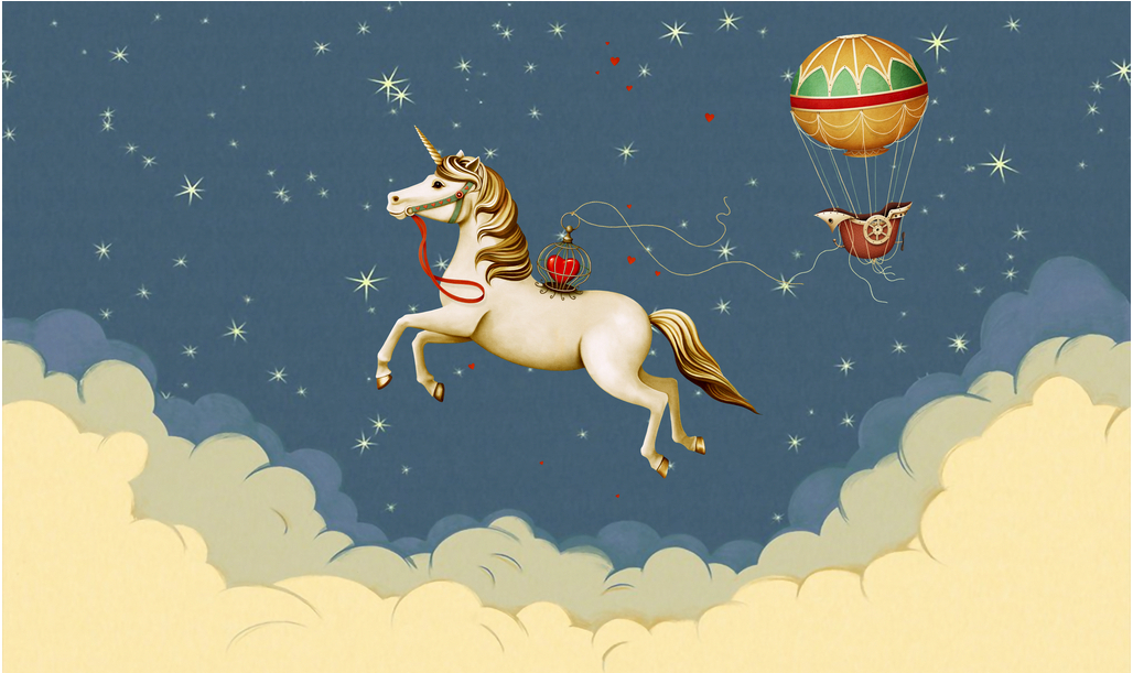 手绘梦幻星空独角