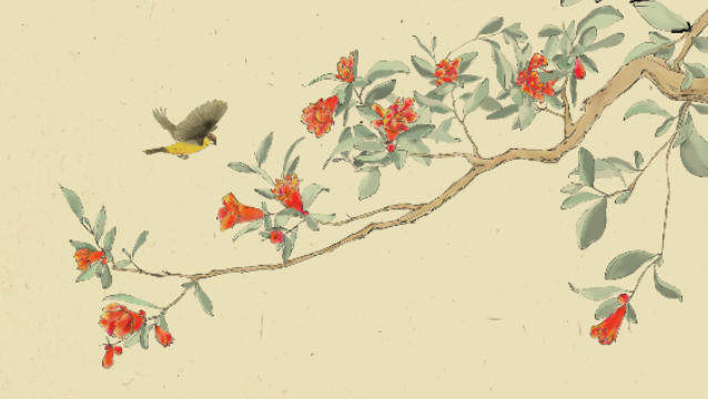 新中式背景墙花鸟