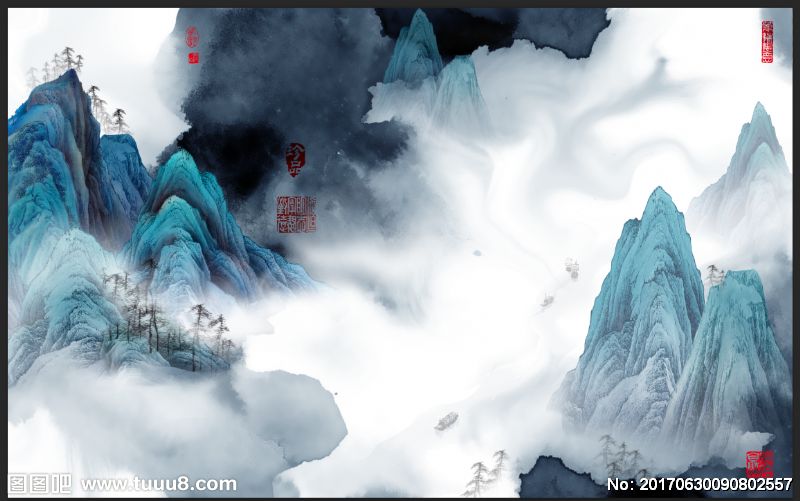 中式抽象水墨蓝色
