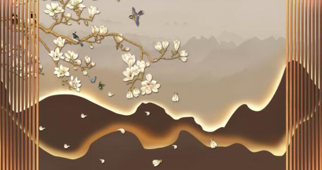 新中式花鸟山水背
