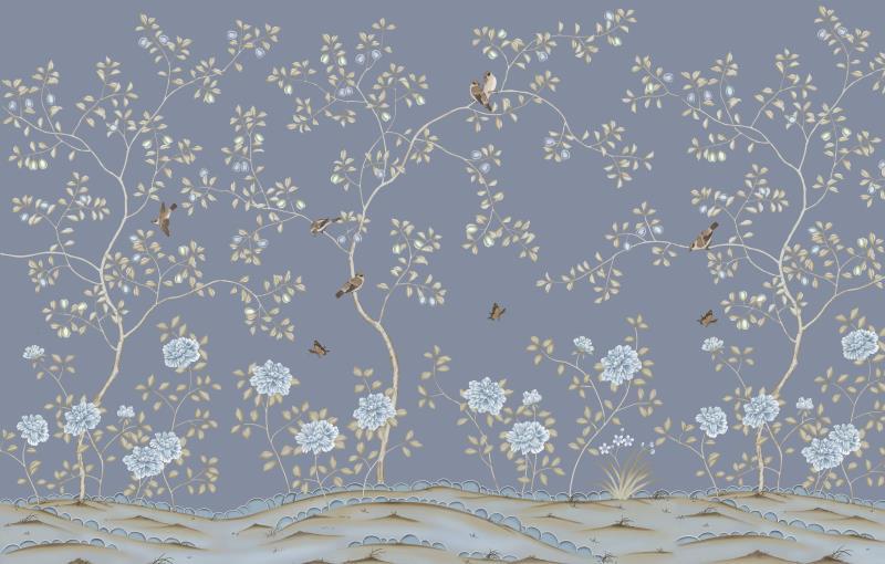 工笔花鸟背景墙背