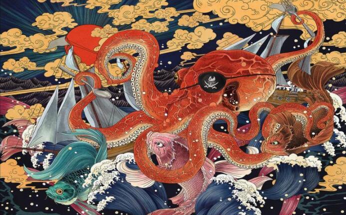 手绘浮世绘 海洋