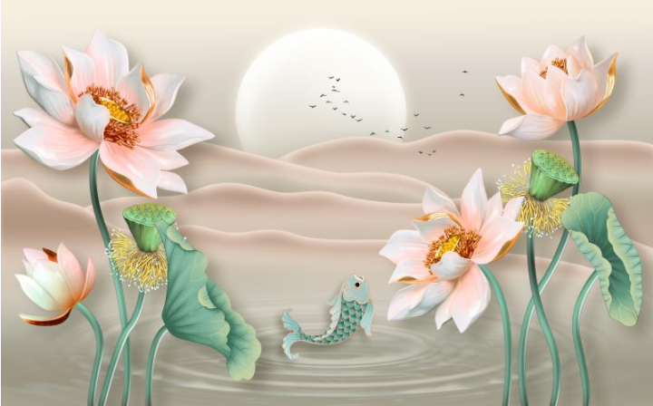 新中式3D立体荷