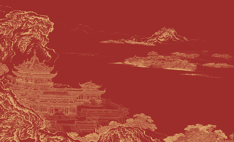 新中式背景墙金色