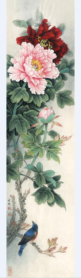 新中式牡丹花鸟条