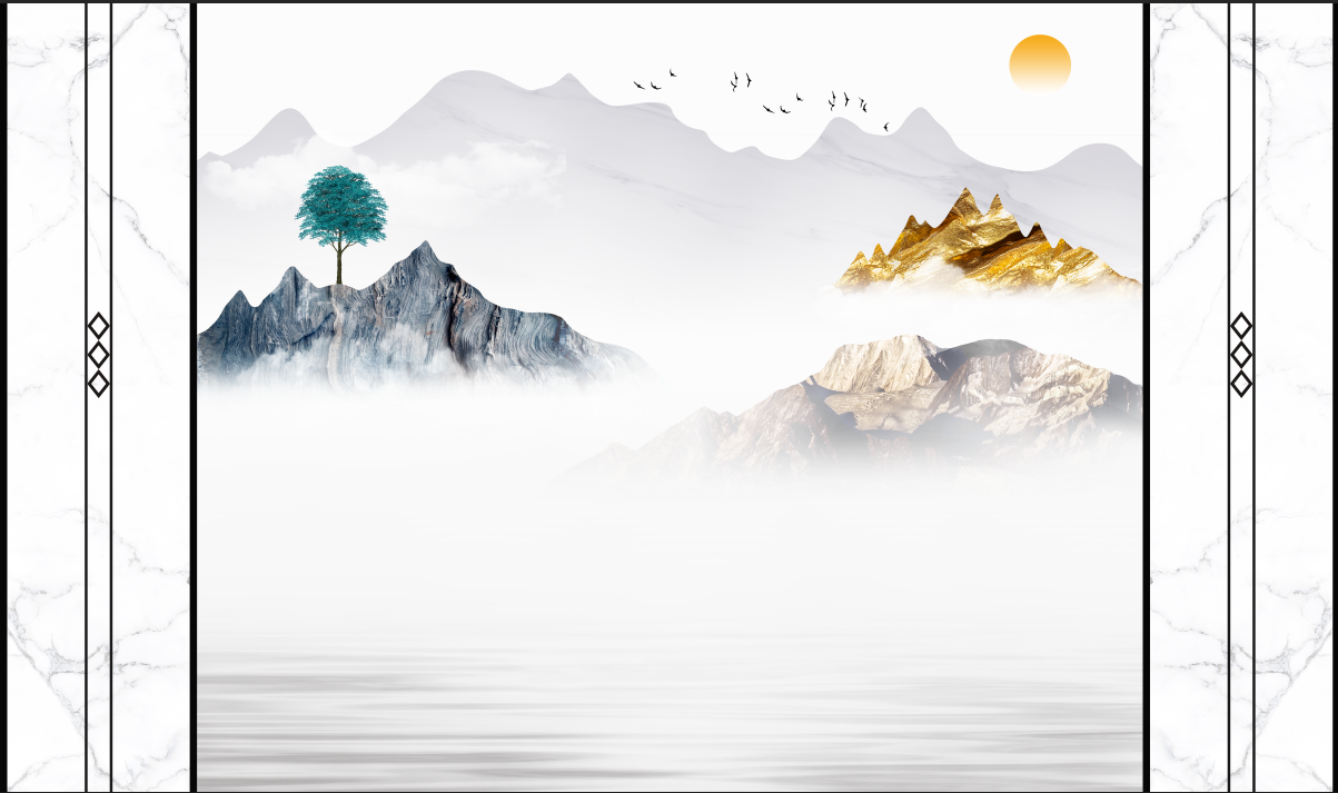 新中式格栅山水背