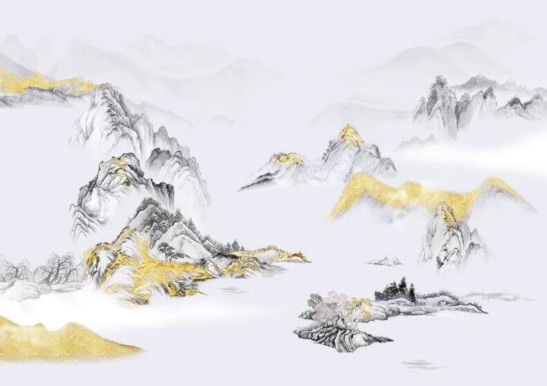 新中式金色山水飞